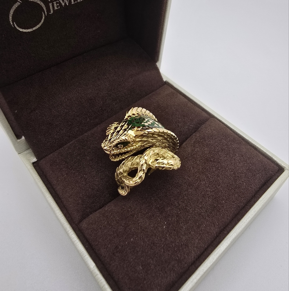 Vintage Alexis Bittar 18K Yellow Gold Polychromed Enamel & Ruby Cobra Ring - Picture 4 of 15